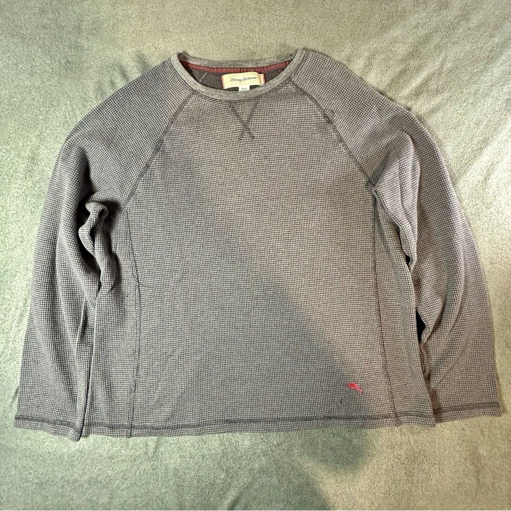 Tommy Bahama Thermal Waffle Knit Shirt Men’s M Gray Long Sleeve Casual Pullover